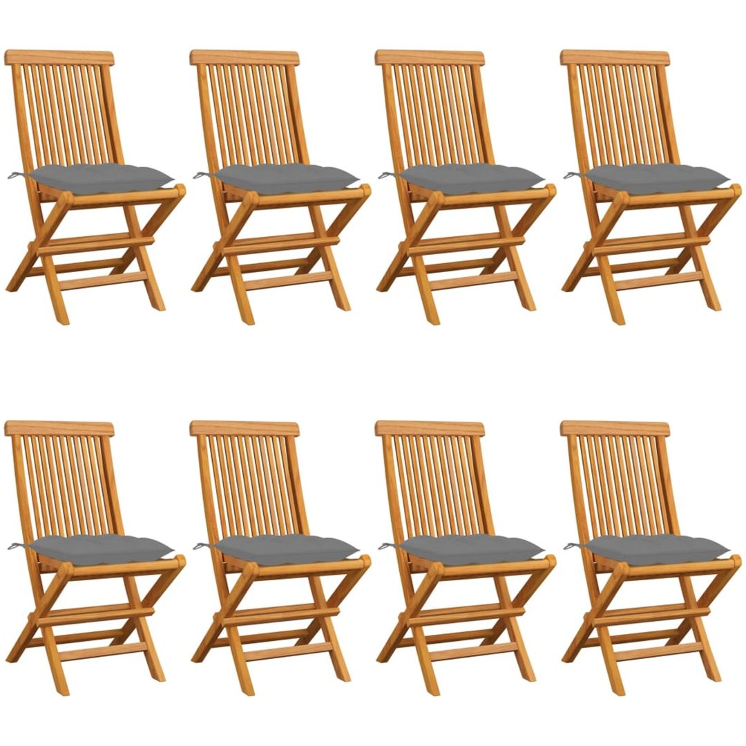 Trädgårdsstolar med grå dynor 8 st massiv teak vidaXL