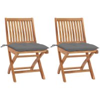 Trädgårdsstolar med gråa dynor 2 st massiv teak vidaXL