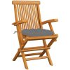 Trädgårdsstolar med gråa dynor 3 st massiv teak vidaXL – miniatyr 2