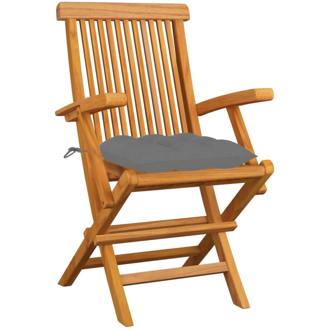 Trädgårdsstolar med gråa dynor 3 st massiv teak vidaXL – bild 2