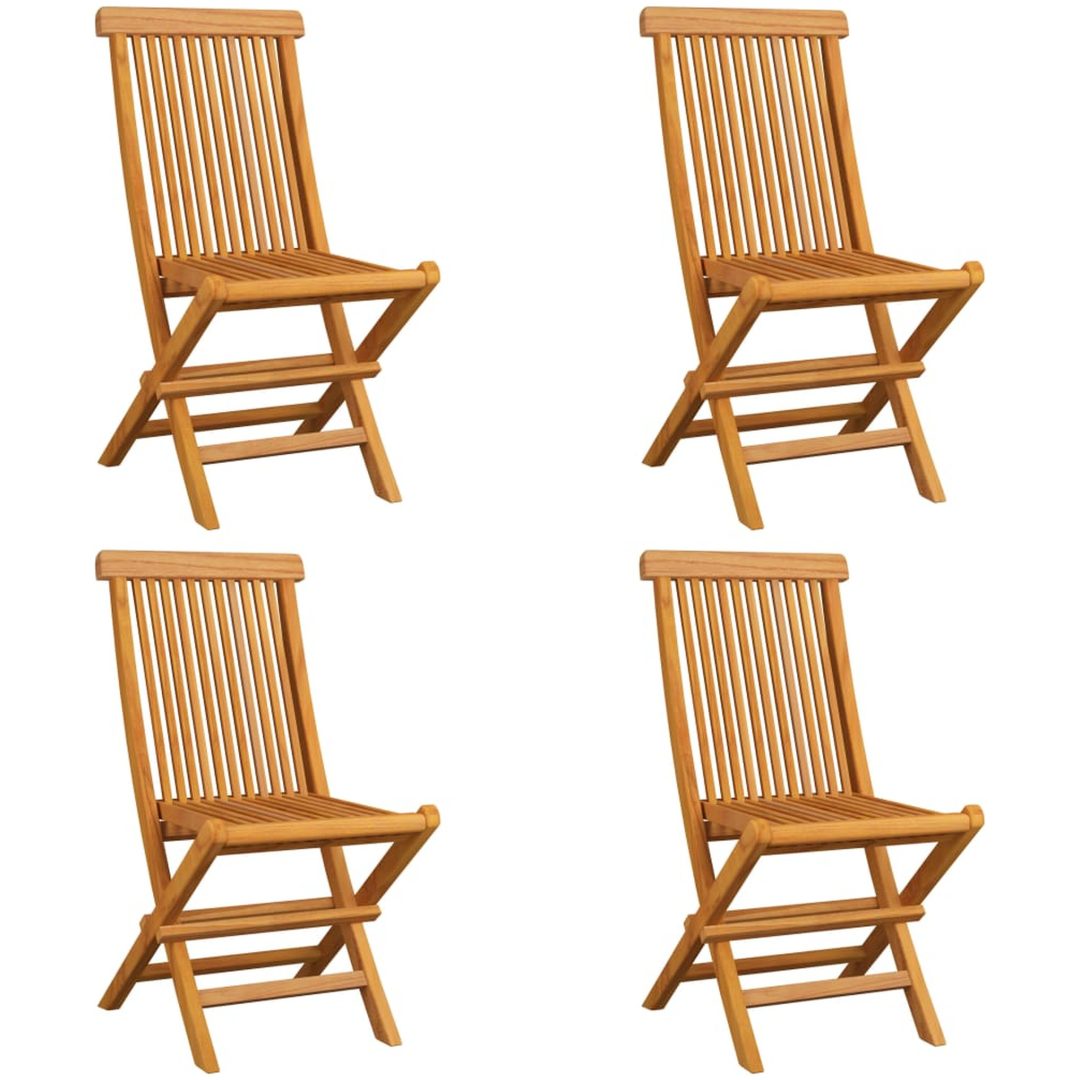 Trädgårdsstolar med gråa dynor 4 st massiv teak vidaXL – bild 3