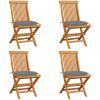 Trädgårdsstolar med gråa dynor 4 st massiv teak vidaXL – miniatyr 1