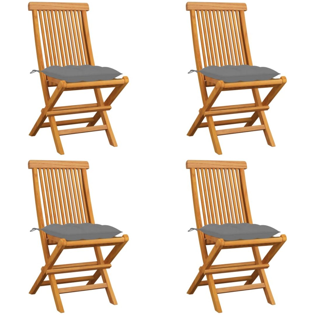 Trädgårdsstolar med gråa dynor 4 st massiv teak vidaXL