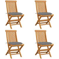 Trädgårdsstolar med gråa dynor 4 st massiv teak vidaXL