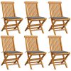 Trädgårdsstolar med gråa dynor 6 st massiv teak vidaXL – miniatyr 1