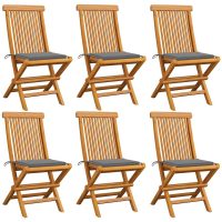 Trädgårdsstolar med gråa dynor 6 st massiv teak vidaXL