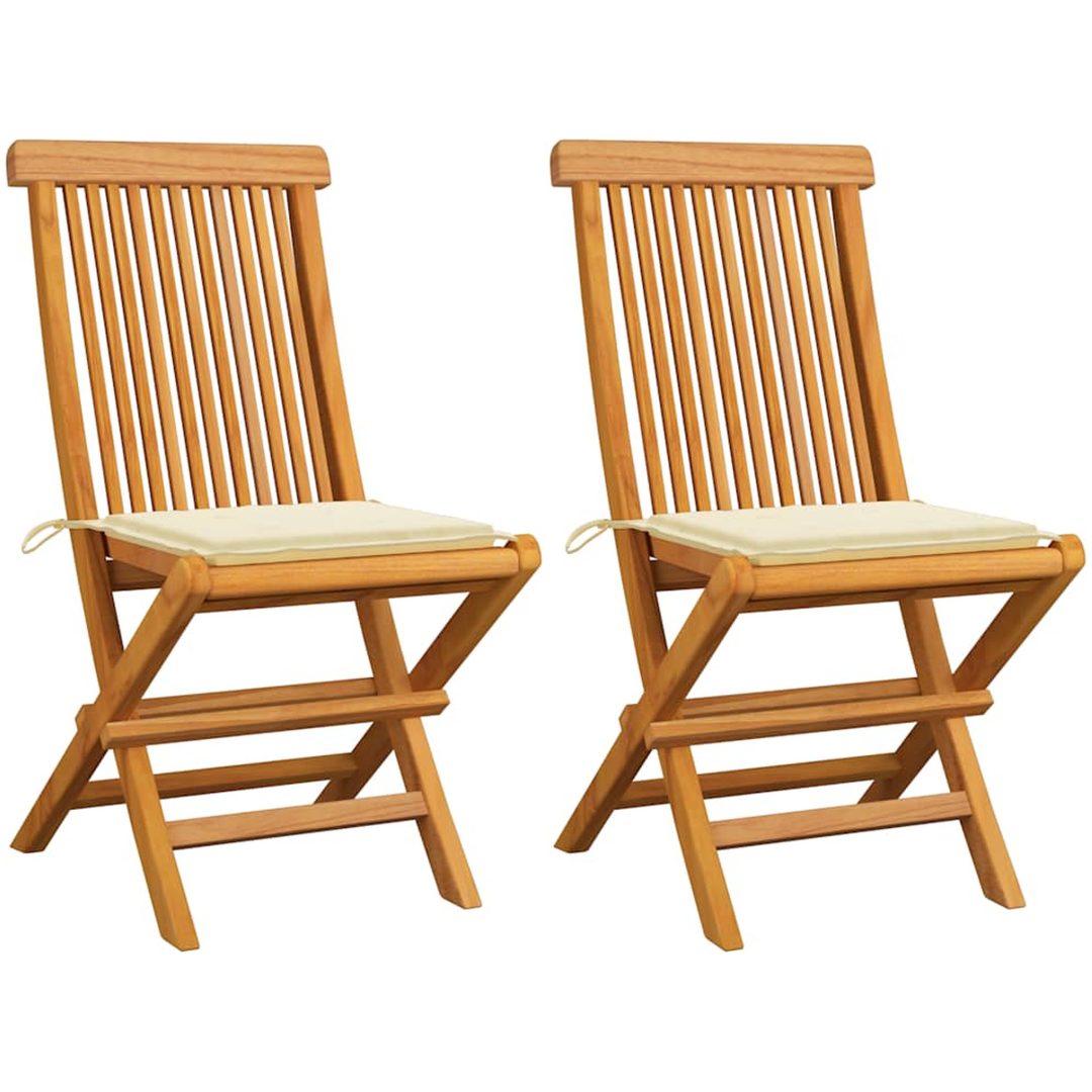 Trädgårdsstolar med gräddvita dynor 2 st massiv teak vidaXL