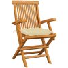 Trädgårdsstolar med gräddvita dynor 3 st massiv teak vidaXL – miniatyr 2