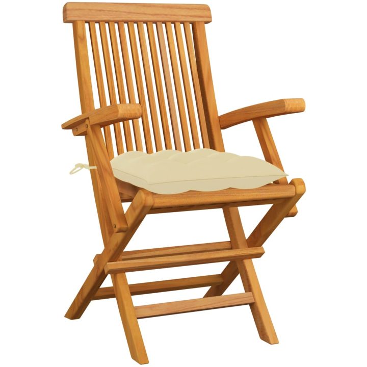 Trädgårdsstolar med gräddvita dynor 3 st massiv teak vidaXL – bild 2