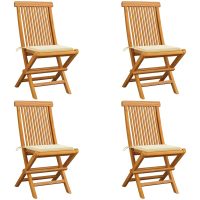 Trädgårdsstolar med gräddvita dynor 4 st massiv teak vidaXL