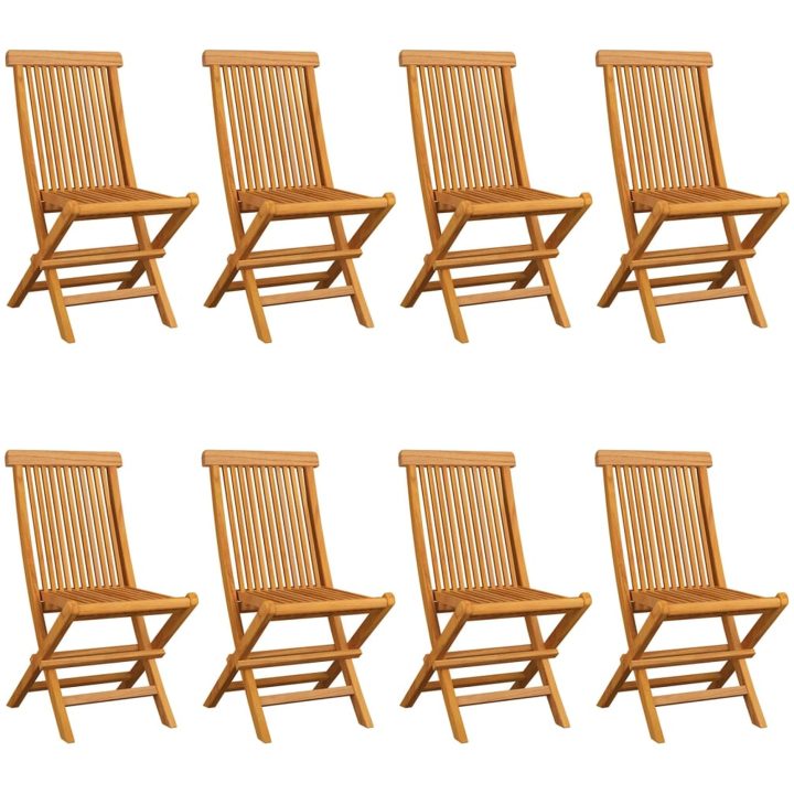 Trädgårdsstolar med gräddvita dynor 8 st massiv teak vidaXL – bild 2