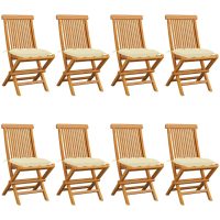 Trädgårdsstolar med gräddvita dynor 8 st massiv teak vidaXL