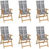 Trädgårdsstolar med grårutiga dynor 6 st massiv teak vidaXL – miniatyr 1