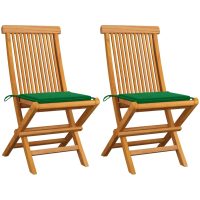 Trädgårdsstolar med gröna dynor 2 st massivt teakträ vidaXL