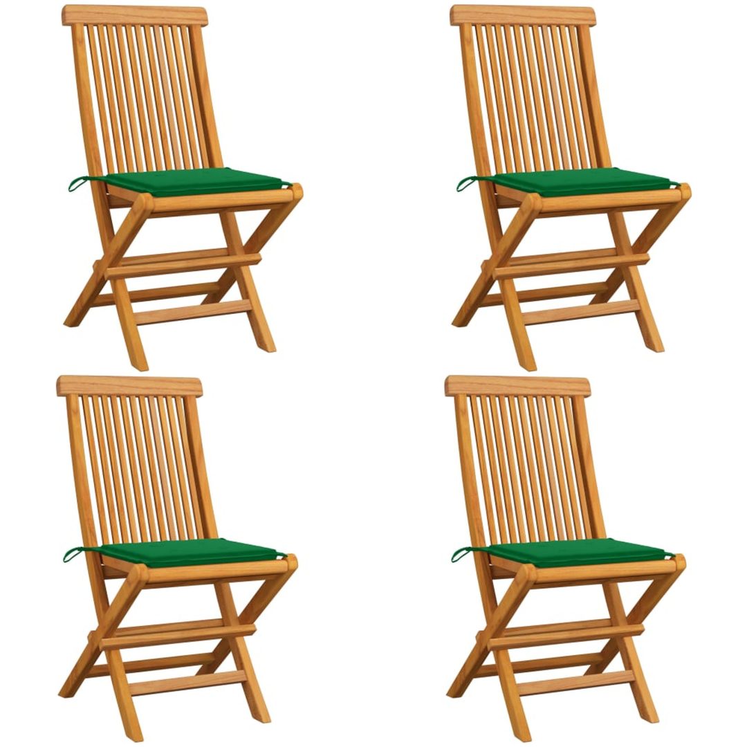 Trädgårdsstolar med gröna dynor 4 st massiv teak vidaXL