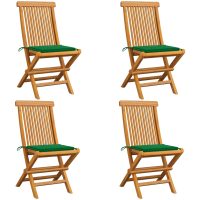 Trädgårdsstolar med gröna dynor 4 st massiv teak vidaXL