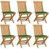 Trädgårdsstolar med gröna dynor 6 st massiv teak vidaXL – miniatyr 1