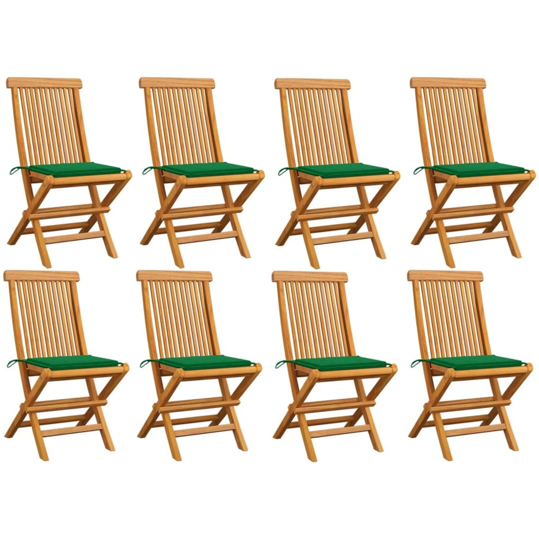 Trädgårdsstolar med gröna dynor 8 st massiv teak vidaXL