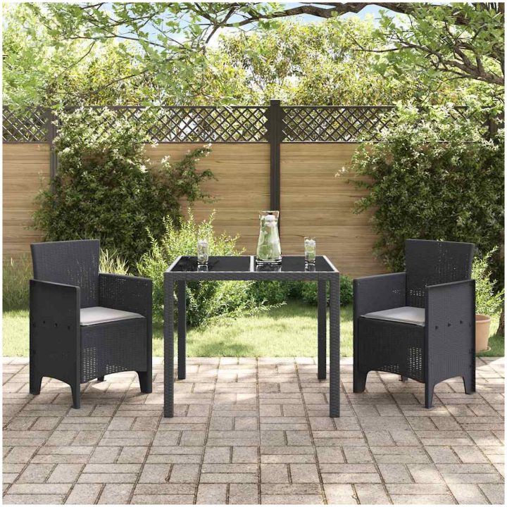 Trädgårdsstolar med kuddar 2 st Antracit Poly Rattan vidaXL 53 x 49 x 85 cm – bild 3