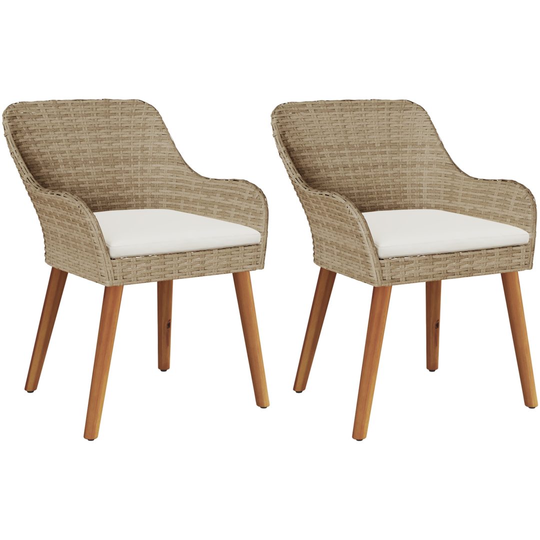 Trädgårdsstolar med Kuddar 2 st Beige Poly Rattan vidaXL Medium – bild 2
