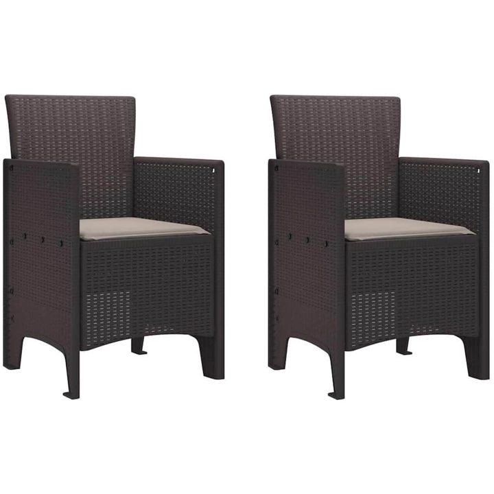 Trädgårdsstolar med Kuddar 2 st Bruna Poly Rattan vidaXL Standard – bild 2