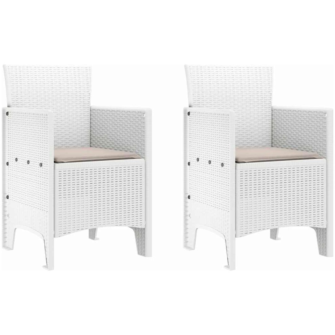 Trädgårdsstolar med Kuddar 2 st Vit Poly Rattan vidaXL 53 x 49 x 85 cm – bild 2