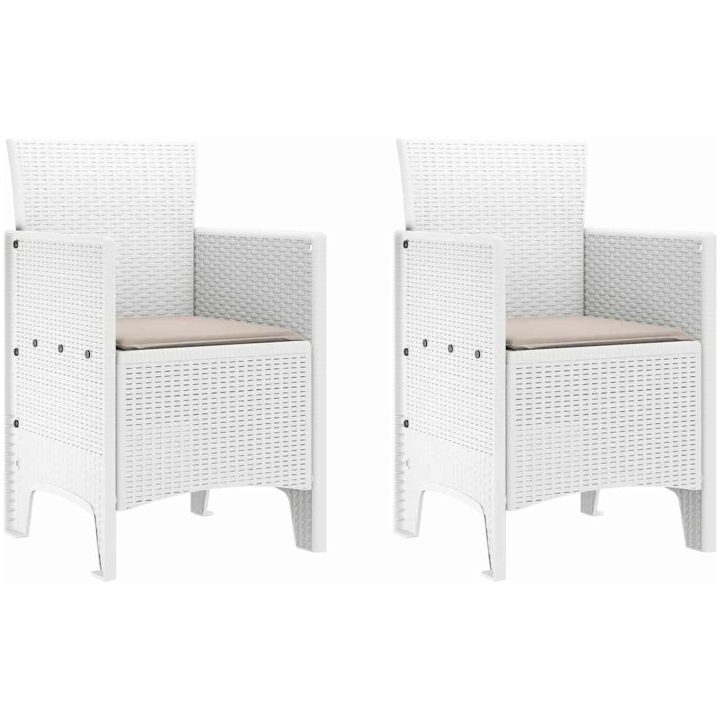 Trädgårdsstolar med Kuddar 2 st Vit Poly Rattan vidaXL 53 x 49 x 85 cm – bild 2