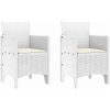 Trädgårdsstolar med Kuddar 2 st Vita Poly Rattan vidaXL 53 x 49 x 85 cm – miniatyr 2