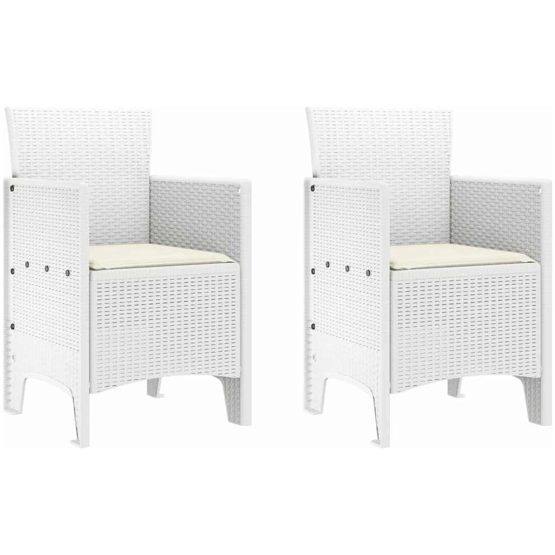 Trädgårdsstolar med Kuddar 2 st Vita Poly Rattan vidaXL 53 x 49 x 85 cm – bild 2