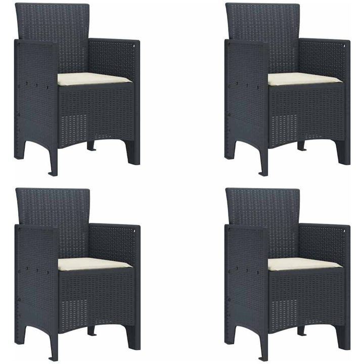 Trädgårdsstolar med Kuddar 4 st Antracit Konstrotting vidaXL 53 x 49 x 85 cm – bild 2