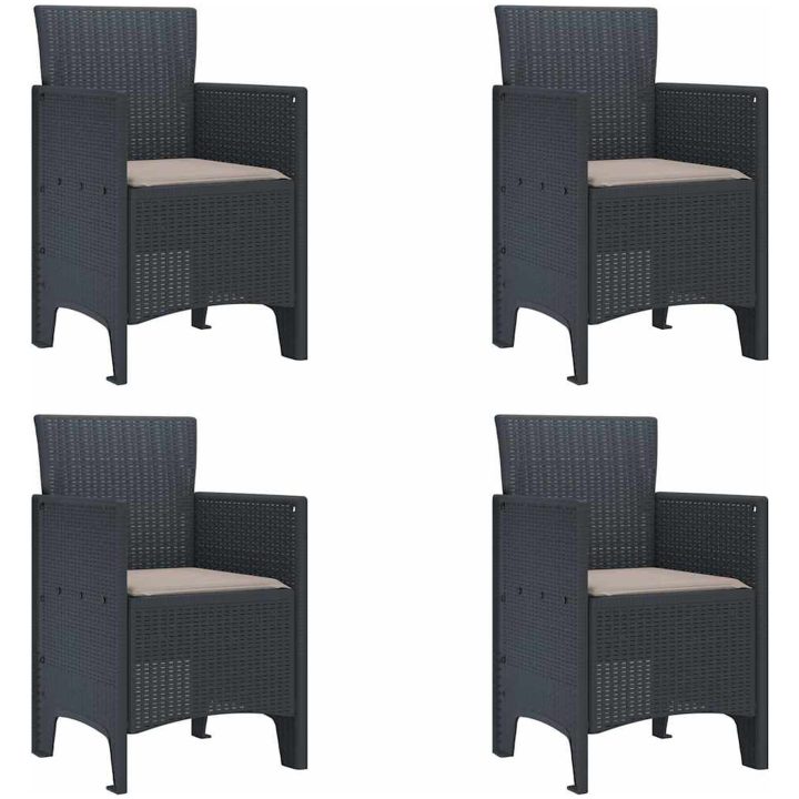 Trädgårdsstolar med Kuddar 4 st Antracit Poly Rattan vidaXL Standard – bild 2
