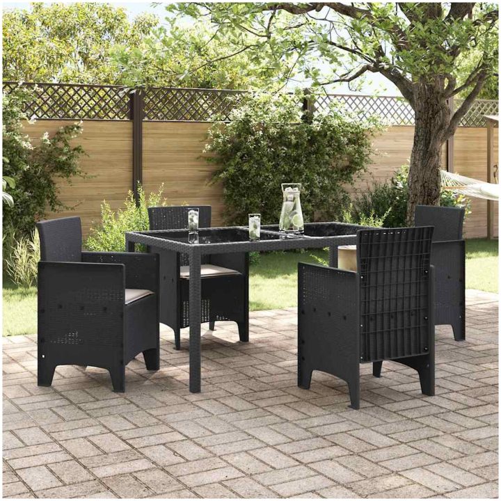 Trädgårdsstolar med Kuddar 4 st Antracit Poly Rattan vidaXL Standard – bild 3