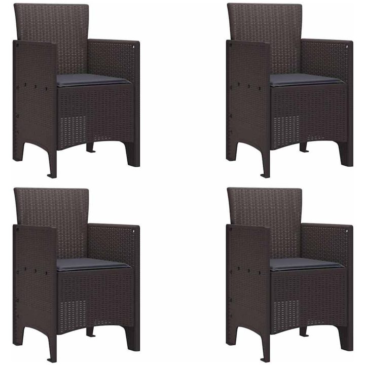 Trädgårdsstolar med kuddar 4 st Brun Poly Rattan vidaXL 53 x 49 x 85 cm – bild 2