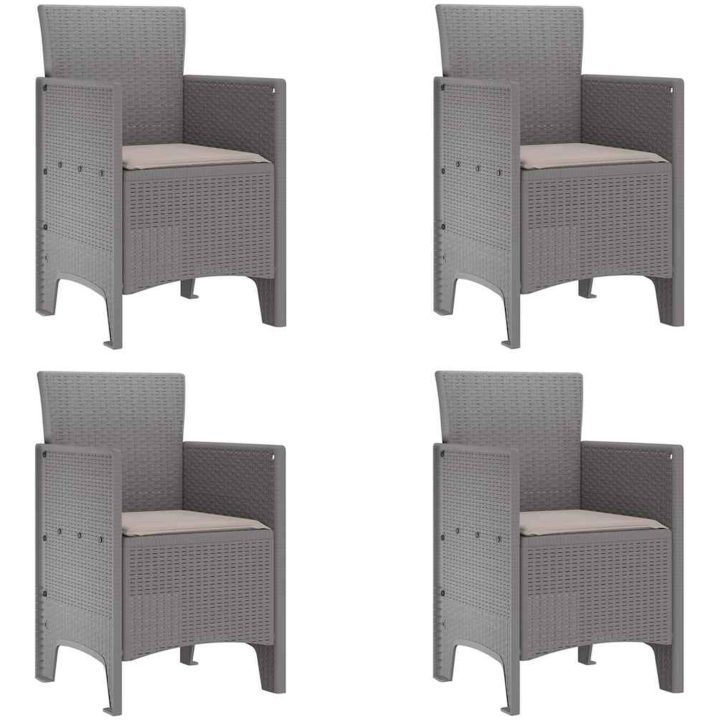 Trädgårdsstolar med Kuddar 4 st Ljusgrå Konstrotting vidaXL 53 x 49 x 85 cm – bild 2