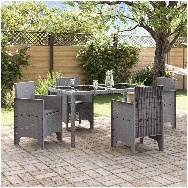 Trädgårdsstolar med Kuddar 4 st Ljusgrå Poly Rattan vidaXL 53 x 49 x 85 cm – bild 3