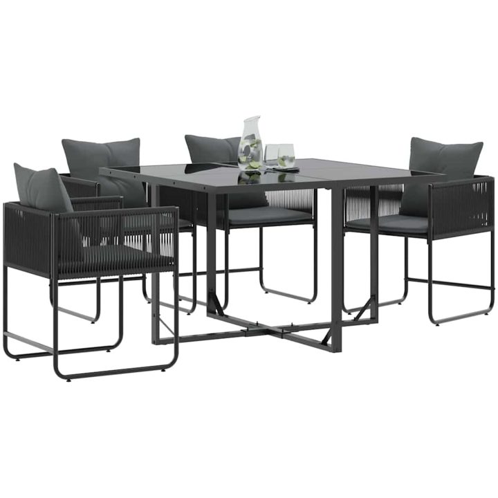 Trädgårdsstolar med Kuddar 4 st Svart Poly Rattan vidaXL 50.5 x 53.5 x 63 cm – bild 3