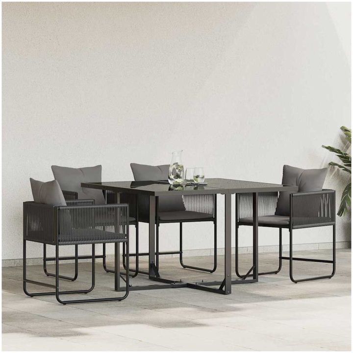 Trädgårdsstolar med Kuddar 4 st Svart Poly Rattan vidaXL 50.5 x 53.5 x 63 cm – bild 4