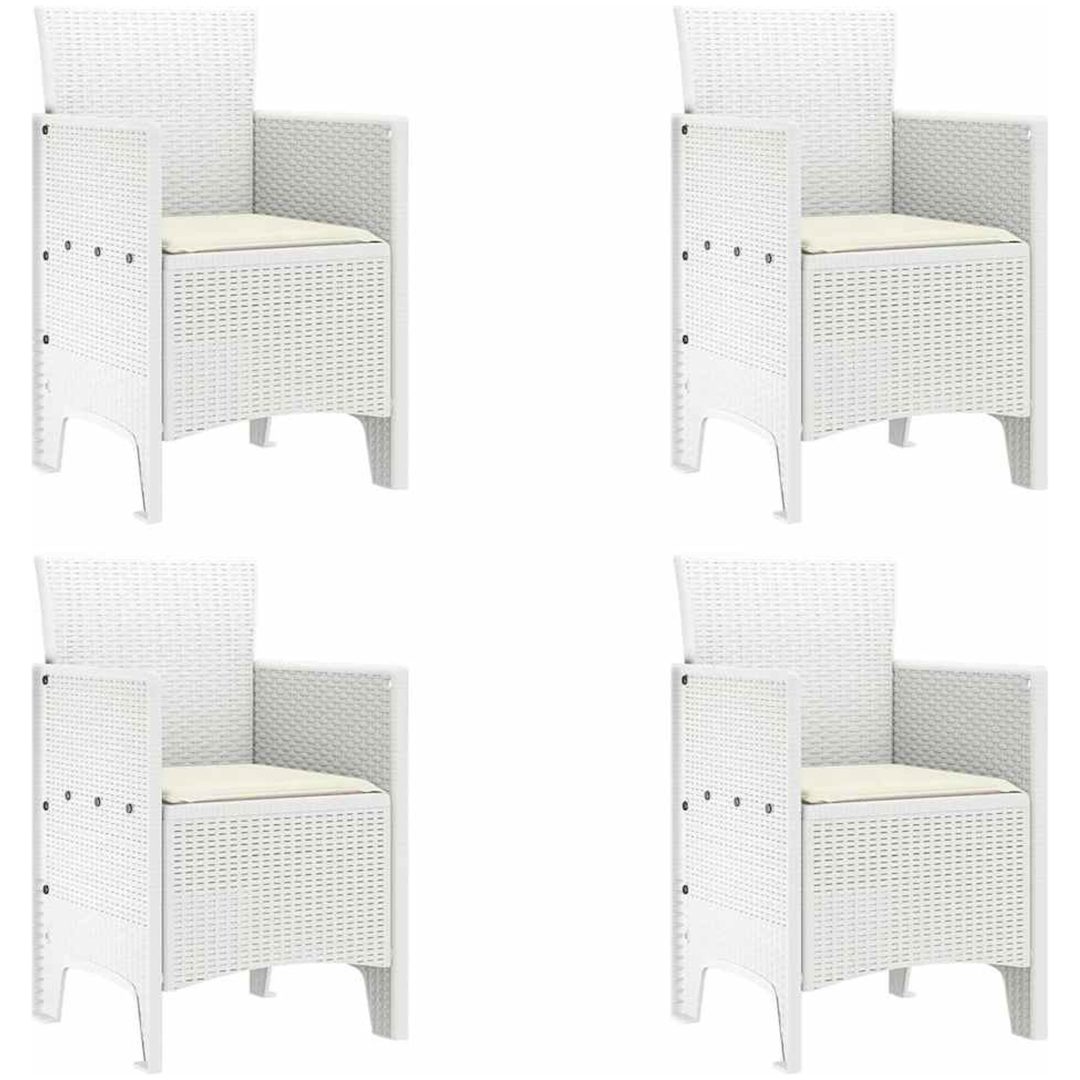 trädgårdsstolar med kuddar 4 st Vit Poly Rattan vidaXL 53 x 49 x 85 cm – bild 2