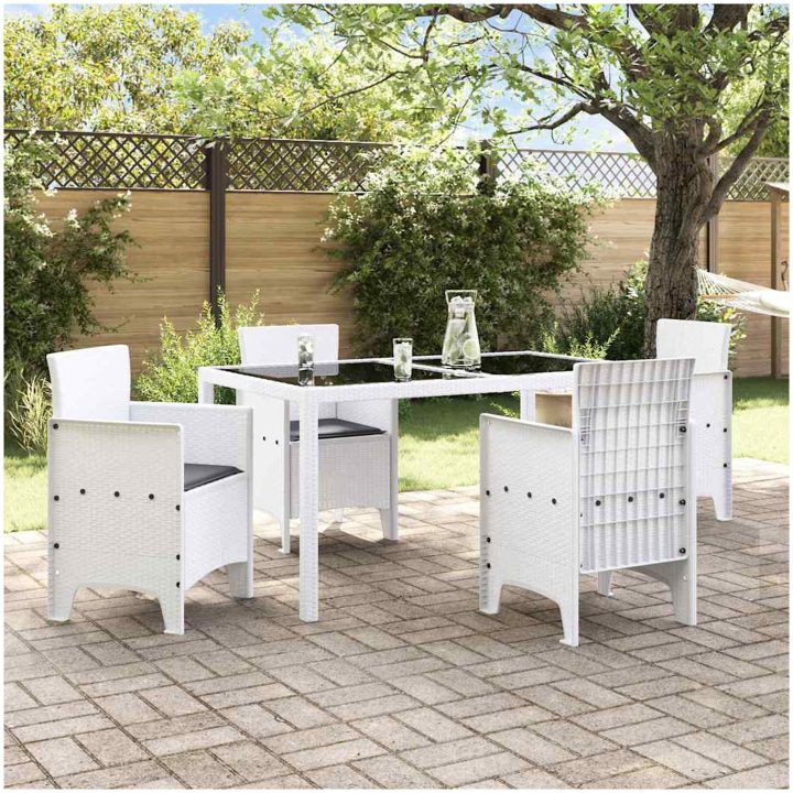 Trädgårdsstolar med kuddar 4 st Vita Poly Rattan vidaXL 53 x 49 x 85 cm – bild 3