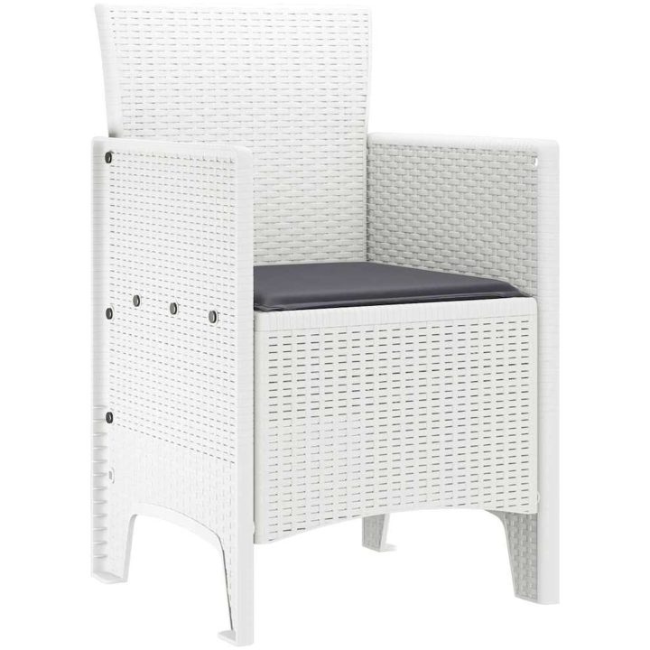 Trädgårdsstolar med kuddar 4 st Vita Poly Rattan vidaXL 53 x 49 x 85 cm – bild 4