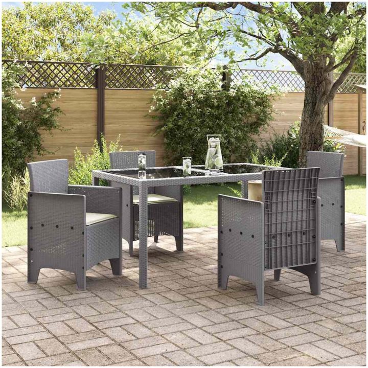 Trädgårdsstolar med Kuddar Set om 4 Ljusgrå Poly Rattan vidaXL 53 x 49 x 85 cm – bild 3