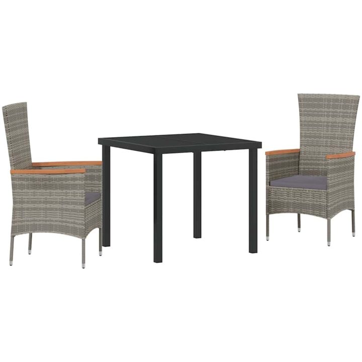 Trädgårdsstolar med kudde 3 pcs Grå vidaXL 80 x 80 x 73 cm – bild 2