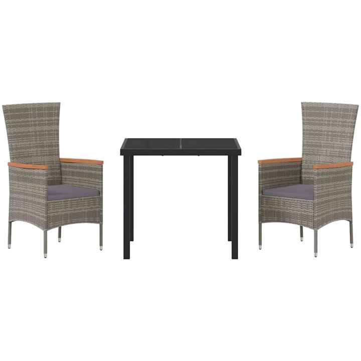 Trädgårdsstolar med kudde 3 pcs Grå vidaXL 80 x 80 x 73 cm – bild 7