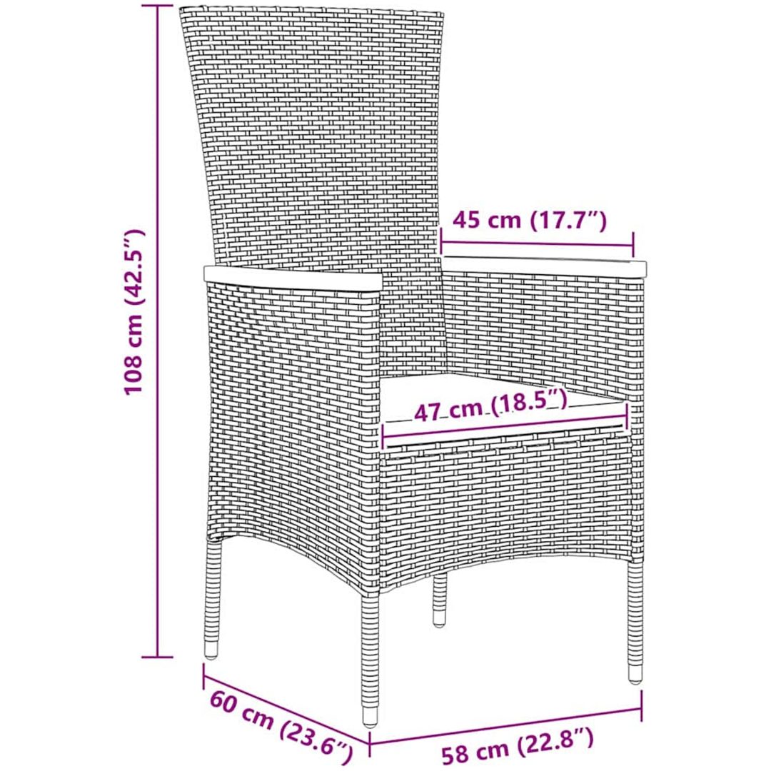 Trädgårdsstolar med kudde 3 pcs Grå vidaXL 80 x 80 x 73 cm – bild 10