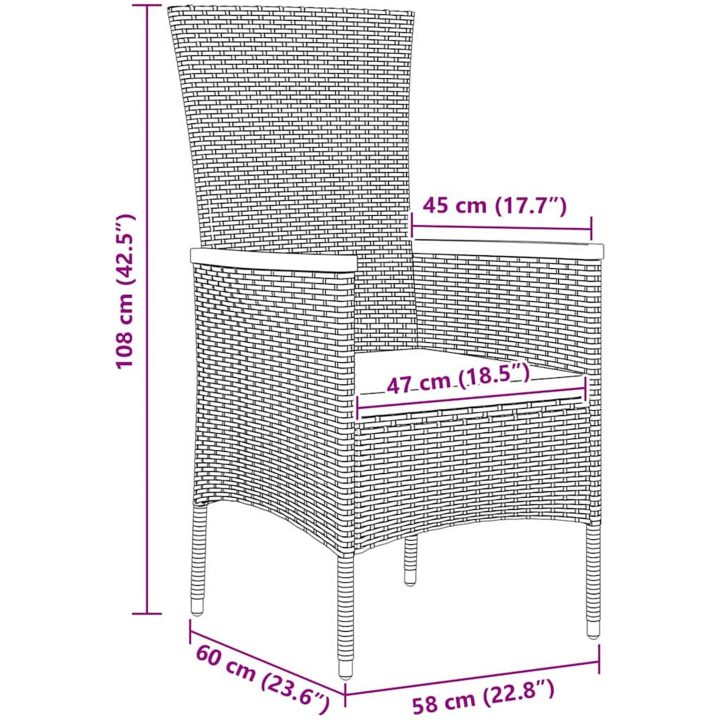 Trädgårdsstolar med kudde 3 pcs Grå vidaXL 80 x 80 x 73 cm – bild 10