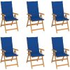 Trädgårdsstolar med kungsblåa dynor 6 st massiv teak vidaXL – miniatyr 1