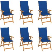 Trädgårdsstolar med kungsblåa dynor 6 st massiv teak vidaXL