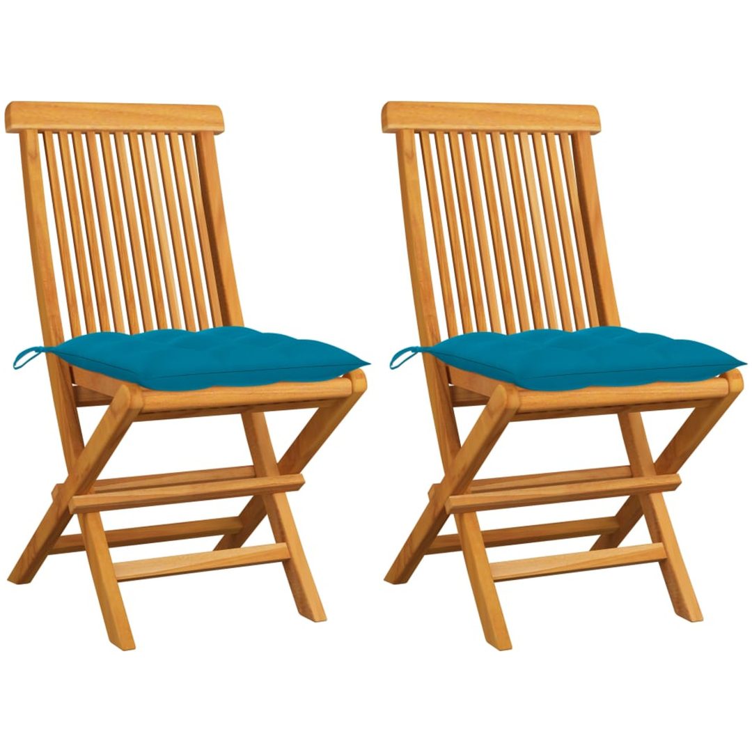 Trädgårdsstolar med ljusblåa dynor 2 st massiv teak vidaXL