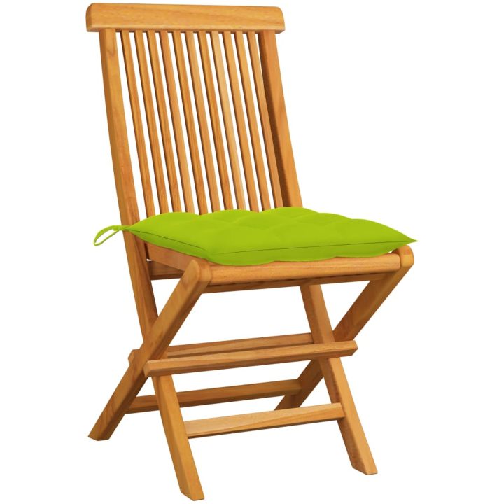 Trädgårdsstolar med ljusgröna dynor 2 st massiv teak vidaXL – bild 2
