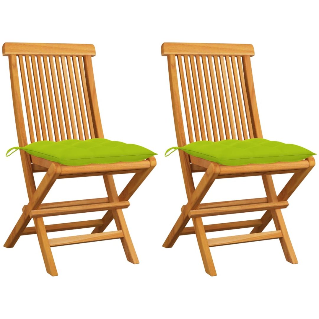 Trädgårdsstolar med ljusgröna dynor 2 st massiv teak vidaXL